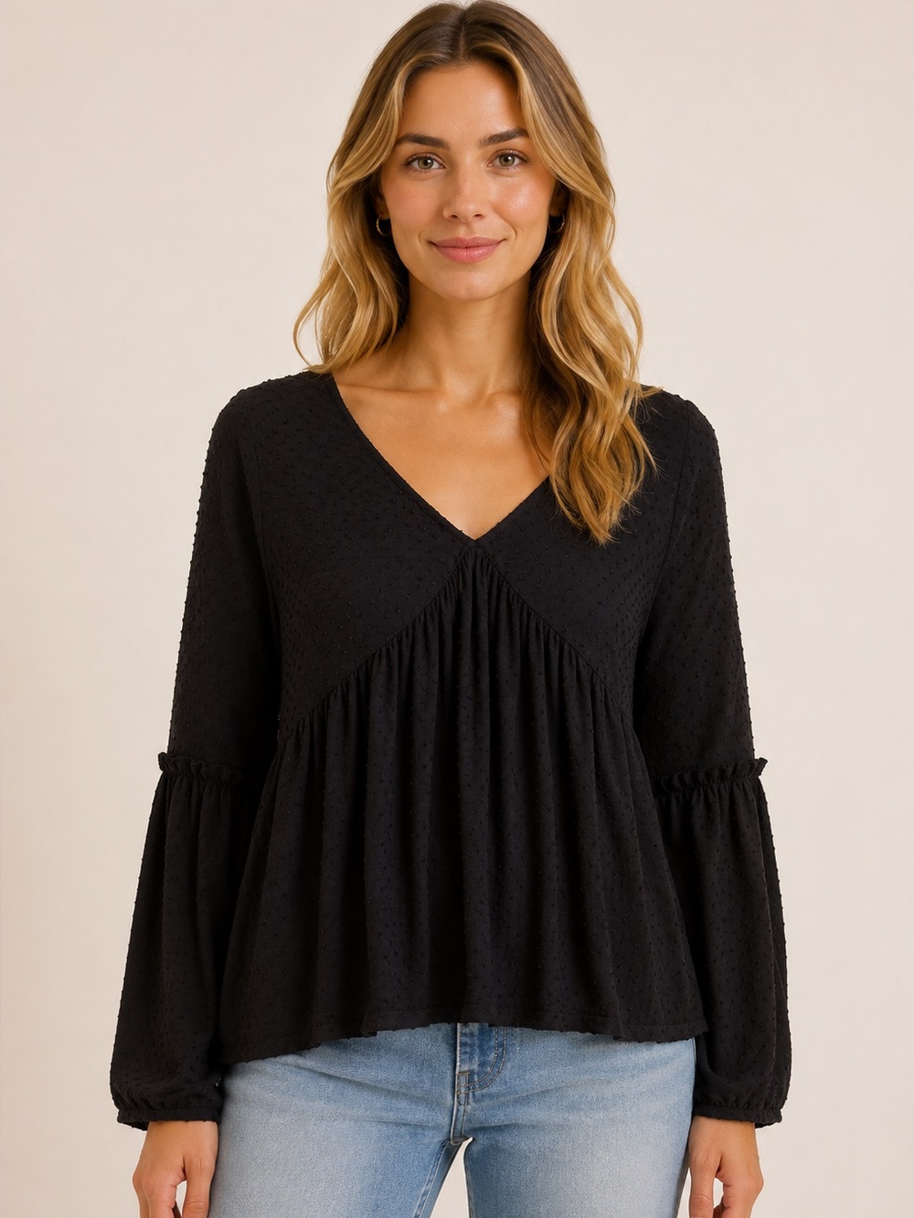 All in Favor Whimsigoth Black Smocked Long Sleeve Blouse Medium